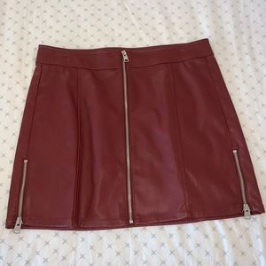 High Waisted Zip Front Vegan Leather Mini Skirt